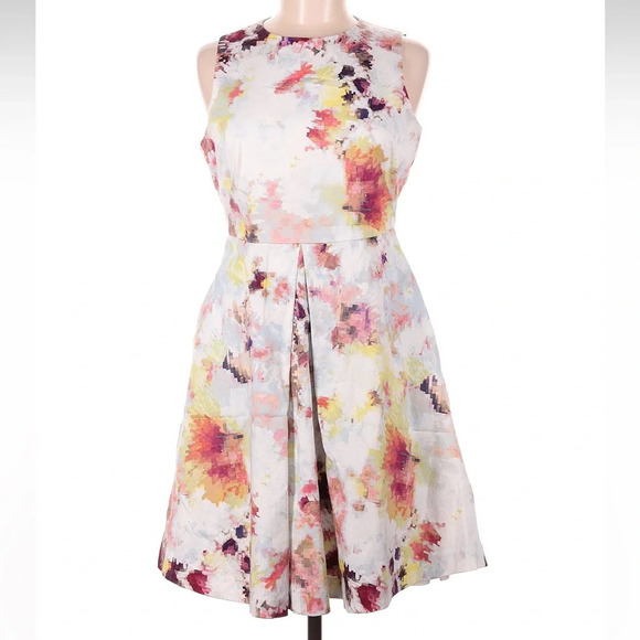 Anthropologie Hunter Bell NYC Kukka Digital Fit & Flare Dress Watercolor Size 6P - Picture 3 of 9